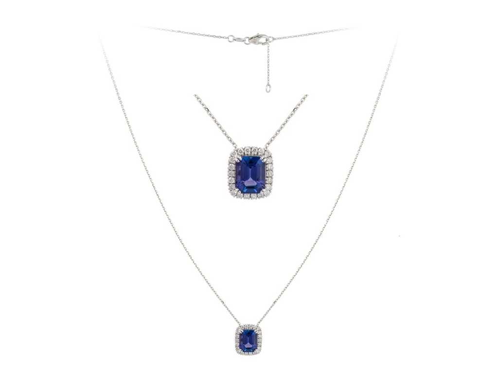 Pendentif de luxe Bleu Tanzanite Naturel 2,45 carats en or blanc 18 carats