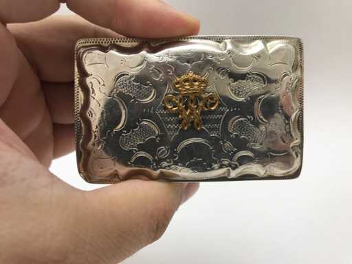 Boîte à tabac en argent unique avec monogramme Roi Guillaume III des Pays-Bas (1849-1890)