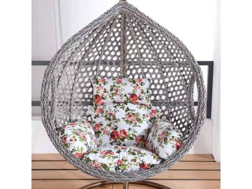 Chaise hamac 108 cm de large - Hauteur 200 cm - structure grise / coussin blanc avec imprimé