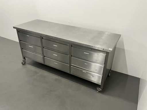 Table de travail mobile en acier inoxydable avec tiroirs