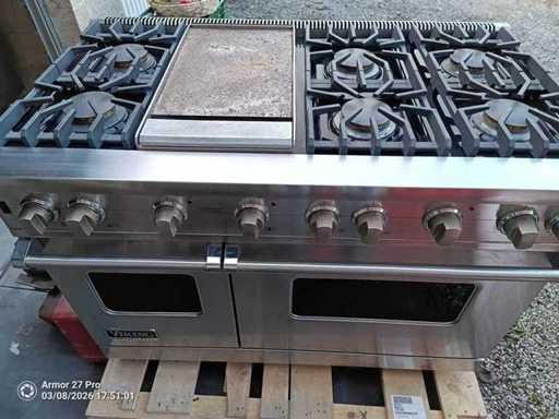 Cuisinière de luxe Viking 121 cm en acier inoxydable, 2 fours électriques, 6 brûleurs et 1 teppanyaki