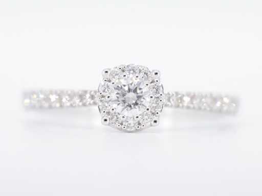 White gold entourage ring with diamonds