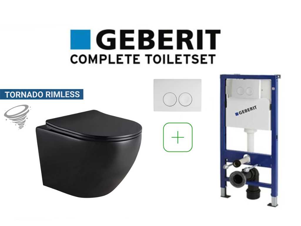 1 x Geberit complete toiletset met mat zwart tornado spoeling