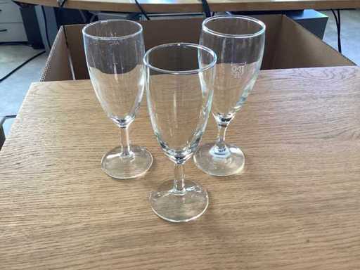 Champagneglas 0,1, 15x, 3 soorten glas, gemengde partij