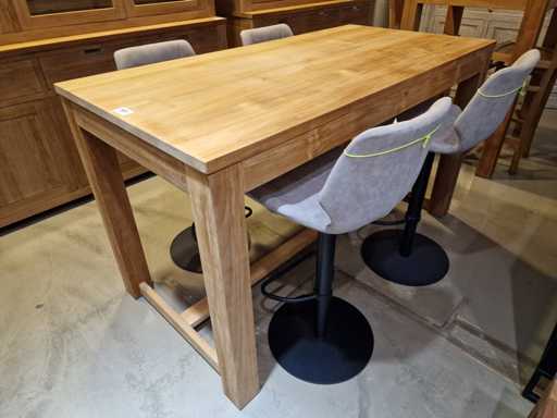 Table en barre en teck diamanté 160 x 80 x H90 cm naturelle avec pieds blocs