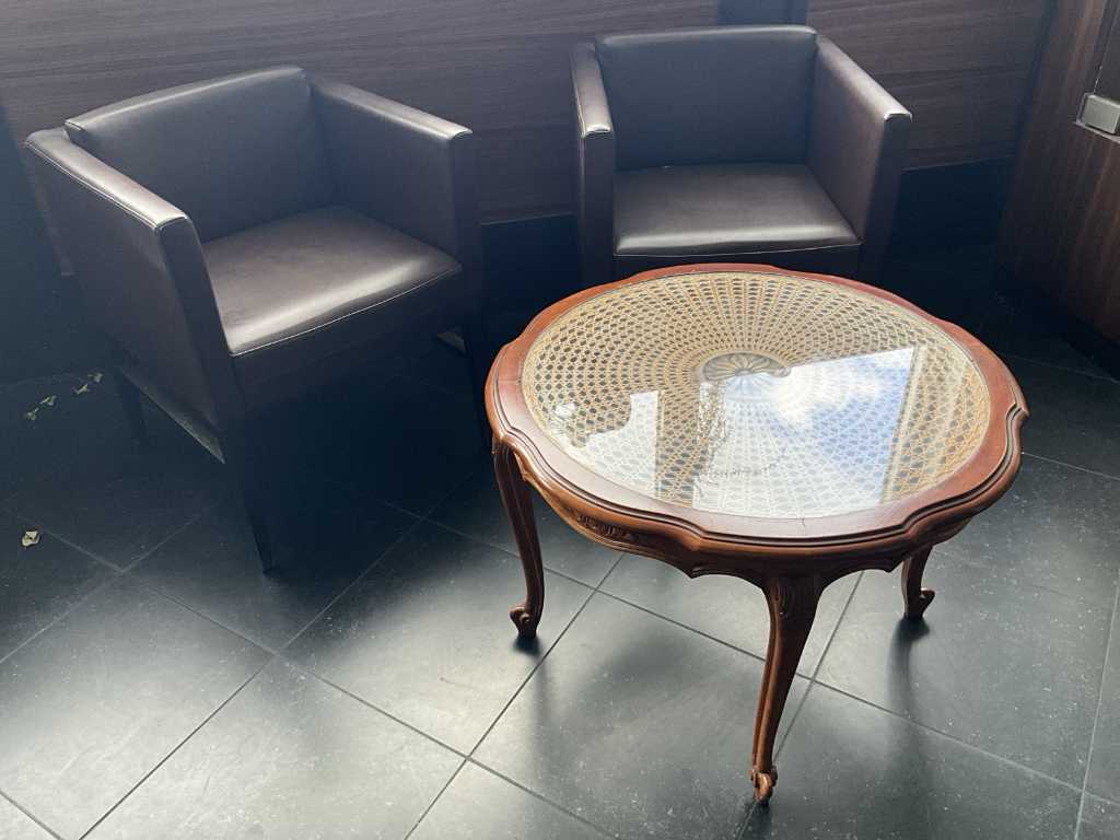 2 sièges baquets en simili cuir avec table d’appoint en bois