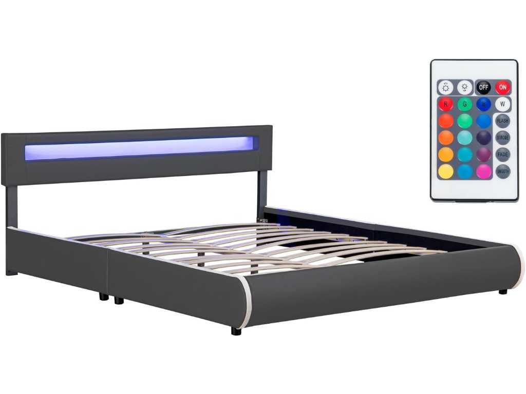 Upholstered bed, Bed frame with LED lighting 180x200