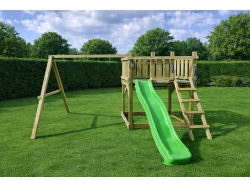 Torre da gioco indipendente con altalena e scivolo 410x300x200 cm