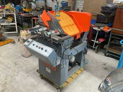 2002 Tekna TK123/P Afkortcirkelzaagmachine met aan/afvoerrollenbaan