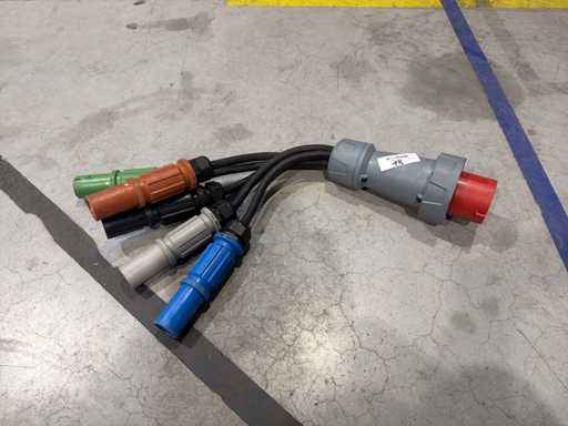 CEE power distribution cable with Mennekes plug and multiple outputs