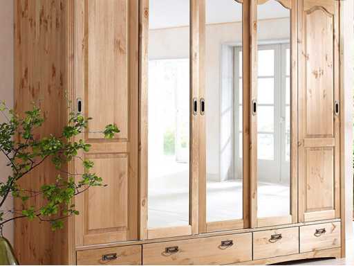 Armoire à portes coulissantes, style campagnard, rustique, avec tiroirs et miroir