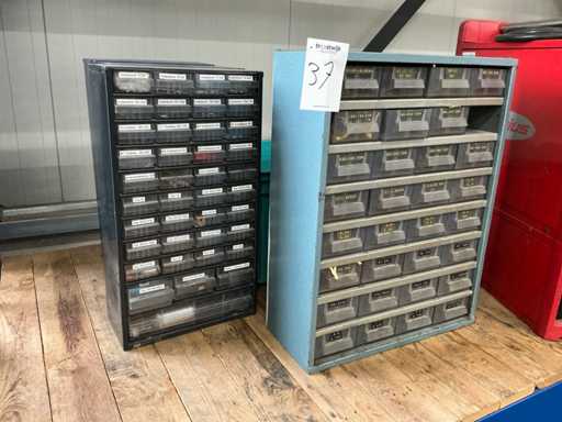 Partij electronica onderdelen met ladenkastje (4x)