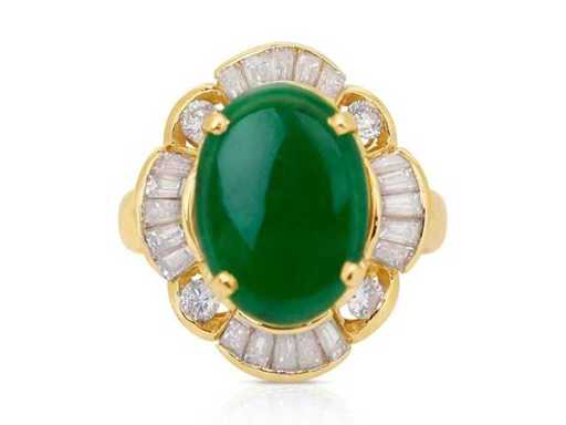 Luxe Design Ring Natuurlijke Groene Jade 4,58 karaat in 18 karaat witgoud