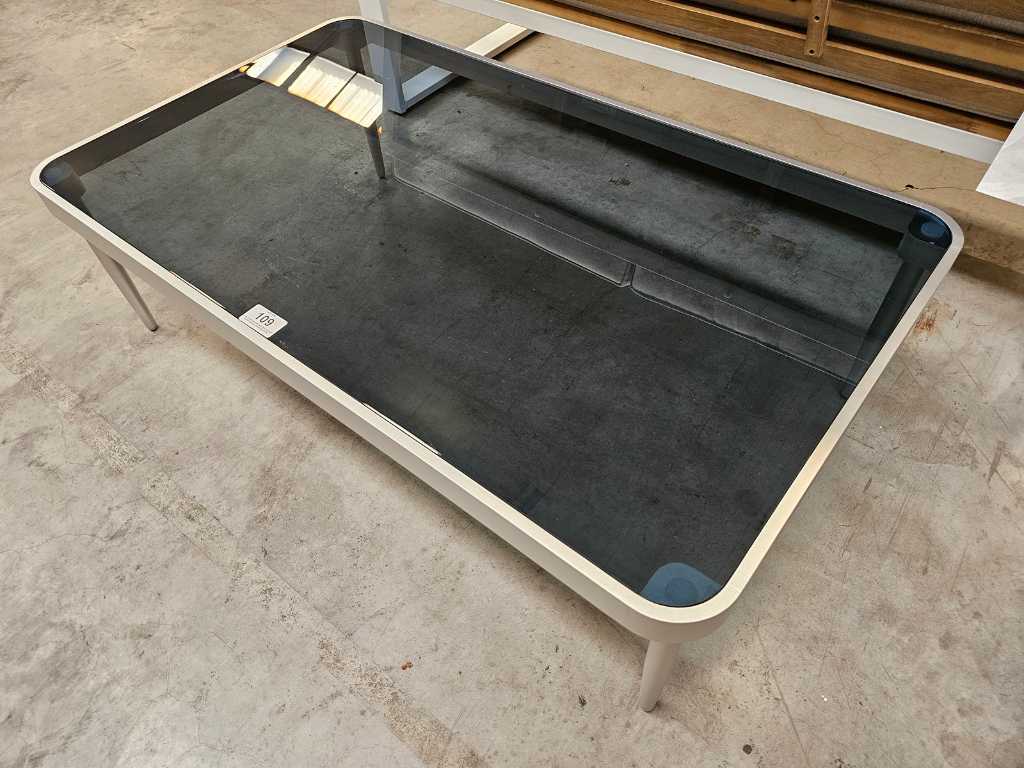 Tavolino in alluminio grigio argento con vetro nero 120 x 70 cm
