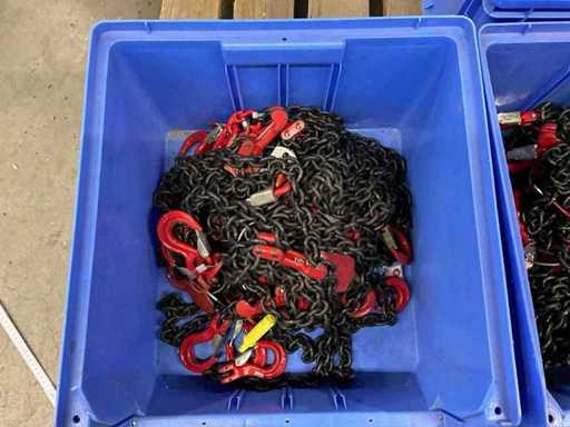 10 Anschlagketten 6mm Glieder teilweise geprüft in Kunststoffbox - Zustand sauber und technisch einwandfrei