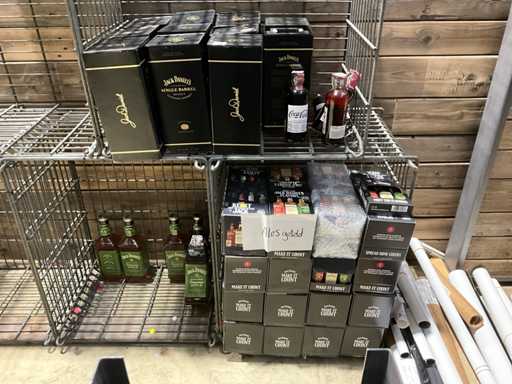 Wire baskets with contents Jack Daniels