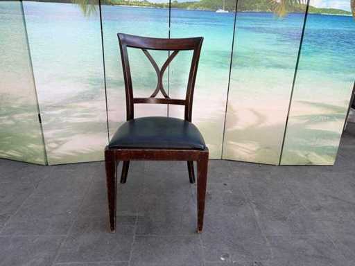 7x Chaise en bois / chaise gastronomique avec siège noir rembourré