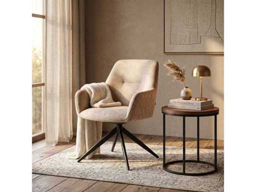 Set of 4 dining chairs with swivel function beige tub with armrests