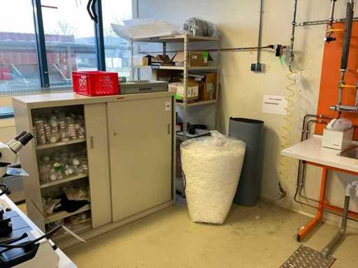 Sliding cupboard / warehouse rack with contents