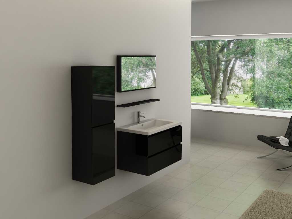 1-person bathroom furniture 60 cm high-gloss black - Incl. tap