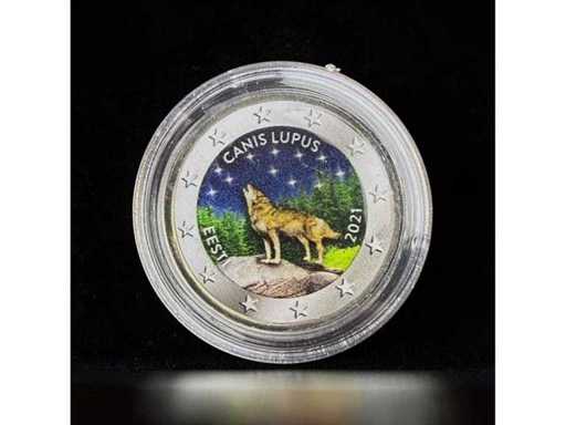 2 Euro Estland Wolf Canis Lupus 2021 Farbmotiv Sammlermünze in Kapsel Gratis EU-Versand