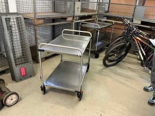 Stainless steel serving trolley (2x)
