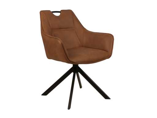 Colenis - Lucas Eetkamerstoel - Set van 6 - Stoelen - Cognac - Microfiber Bekleding - Gestoffeerde Zitting - Metalen Poten