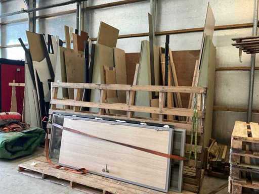 Rack with contents of various sheet material