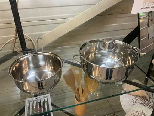 Ensemble de casseroles SSW (3x) + couverts de 24 pièces pour 6 personnes + ustensiles de cuisine, couteaux... Ssw