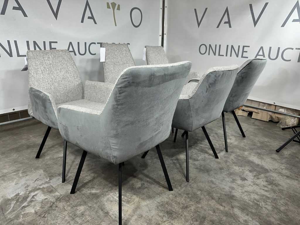 Hjort Knudsen eetkamerstoelen, set van 6, grijs stof, zwart metalen poten