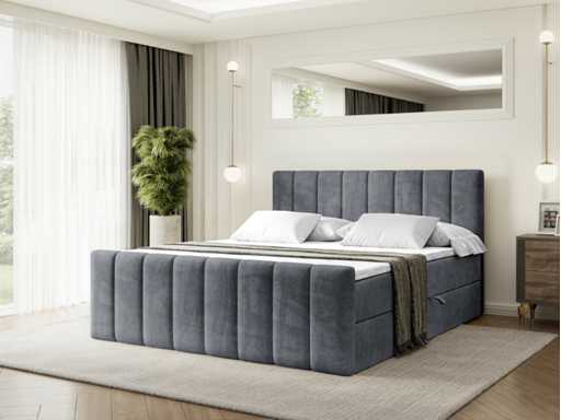 Box spring bed 180x200 - matras - matras topper - borst - donkergrijs fluweel 