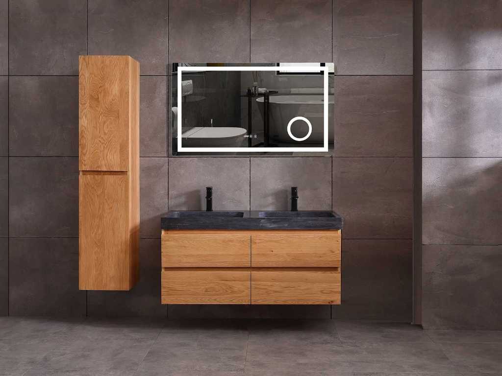 meuble de salle de bain en chêne 120cm (Naturel ou blanchi à la chaux)