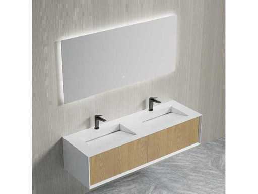 Bathroom cabinet Oak 140cm double + LED mirror