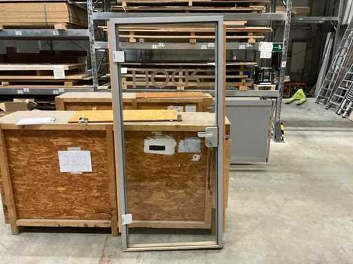 Porta in vetro per la costruzione per fiere commerciale 202 x 92 cm con maniglia, chiave e telaio a blocchi nella scatola per il trasporto per la fiera