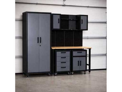 Attrezzatura per officina - Banco da lavoro con mobili da parete, mobili da officina, 2 mobili di stoccaggio