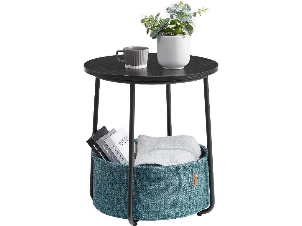 MIRA Home - Table d’appoint - Table basse - Table basse - Ronde - Panier en tissu - 45x45x50