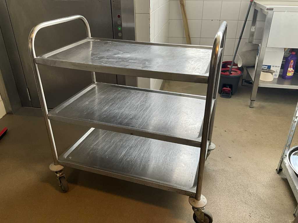 Stainless steel serving trolley with 3 levels