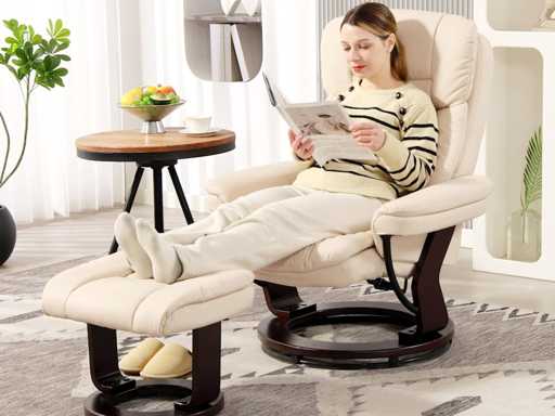 Relaxfauteuil met poef, 360° draaibare tv-fauteuil