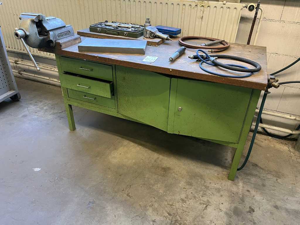 Workbench with bench vice and equipment