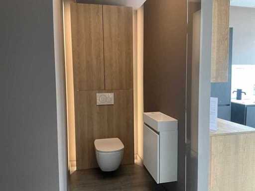 Hanging toilet/column cabinet and hand washer