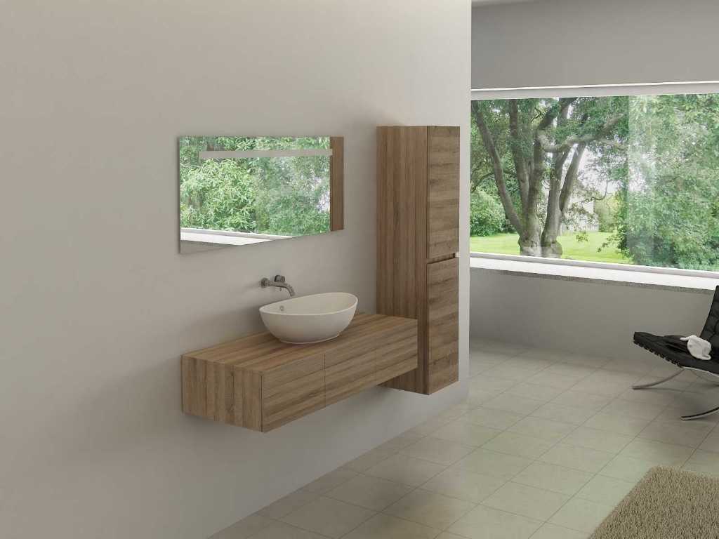 Meuble de salle de bain 1 personne - 1 meuble latéral - Décor bois. AFM. 1200x470x250mm