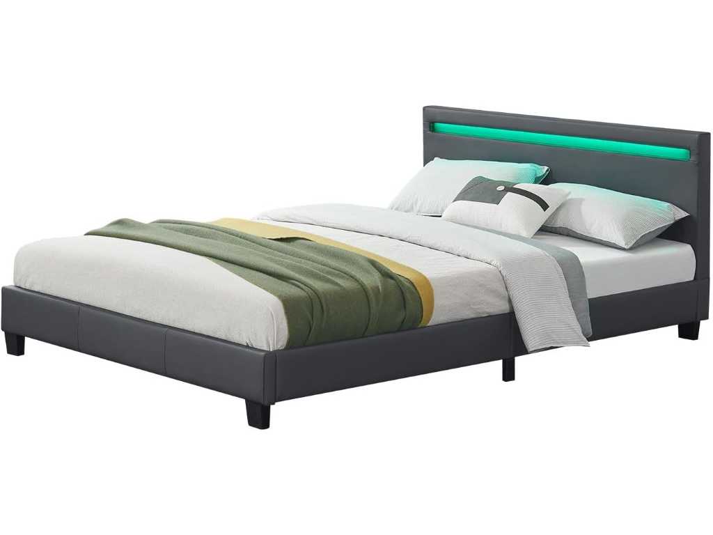 2 x Upholstered bed, Bed frame with LED lighting 140x200