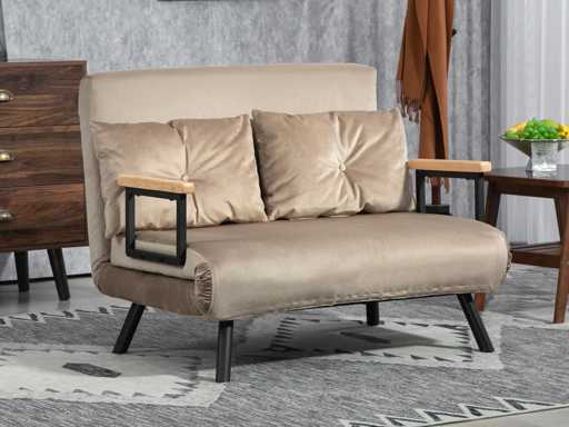 Omzetbare fauteuil, extra bed, houten armleuningen