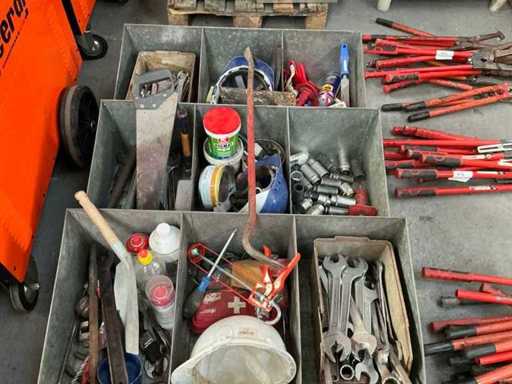 Batch of various hand tools and contractor materials