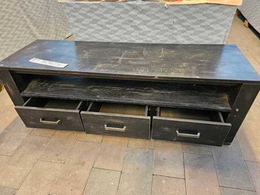 Massives Teakholz Lowboard - Rustikales Design in Schwarz