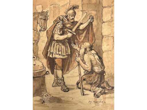 Joseph Leopold Ratinckx - Soldier with Beggar - Original - Framed