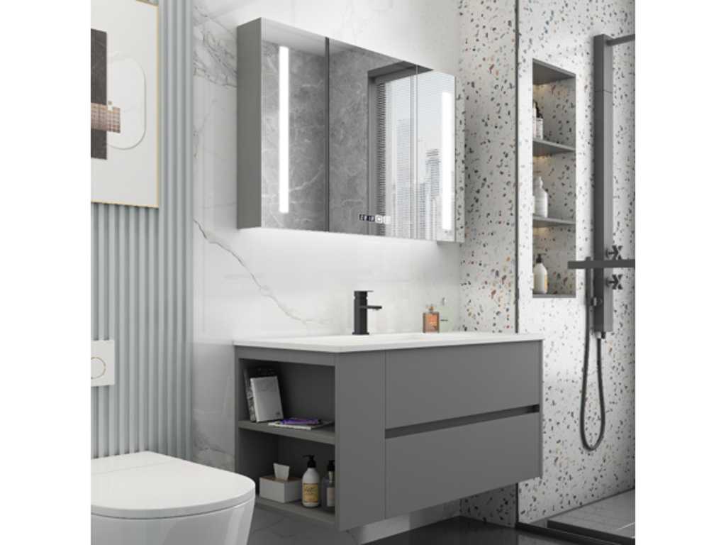 Meuble de salle de bain 1 personne 100 cm blanc - Robinetterie incluse