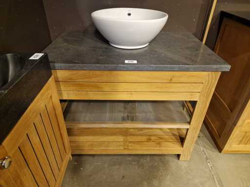 Mobilier de salle de bain en teck Erica 95cm avec Bluestone