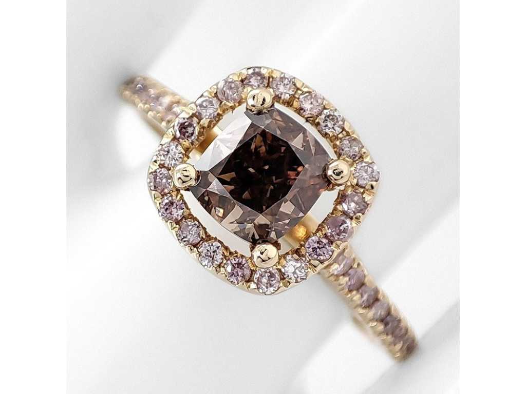 Luxury Ring Natural Fancy Deep Yellowish Brown 1.37 carat