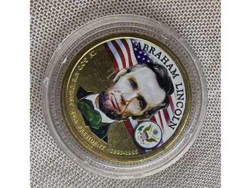 Kleine Abraham Lincoln Sammlermedaille mit Farbmotiv und Freiheitsstatue